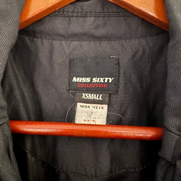 VINTAGE Y2K MISS SIXTY SHIMMER BLACK WRINKLED TRENCH COAT SIZE XS - Picture 2 of 13